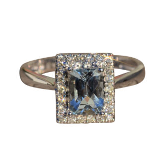 SOLD - The Ripple:  Ladies 14 Karat White Gold Aquamarine and Diamond Ring