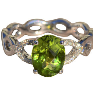 SOLD - The Spumoni:  Ladies 14 Karat White Gold Peridot and Diamond Ring