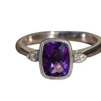 SOLD - The Rosewater:  Contemporary Amethyst and Diamond Ring in 14 Karat White Gold