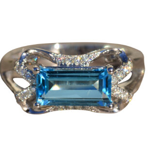 The Bramble:  Contemporary Blue Topaz and Diamond Ring set in White Gold