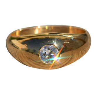 SOLD - The Galax:  Simple Men's Gold Ring set with 0.50 Carat Old European Cut Diamond
