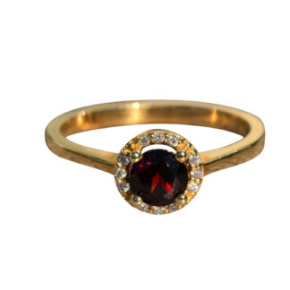 SOLD - The Acai:  Contemporary 14 Karat Yellow Gold Ring set with Garnet and Diamonds