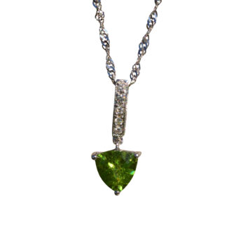 The Larksburgh:  Ladies Trillion Peridot and Diamond Necklace in White Gold