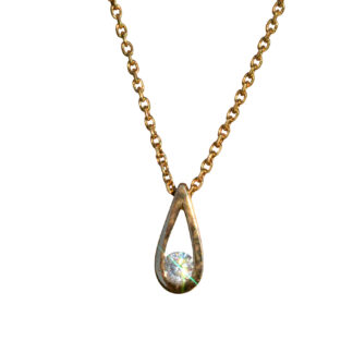 The Tear Drop:  Classic Yellow Gold Diamond Solitaire Necklace