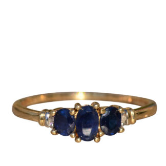 SOLD - The Brooklite:  Ladies Yellow Gold Sapphire and Diamond Trilogy Ring