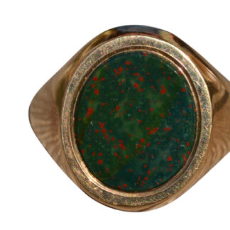SOLD - The Riggle:  Men's 9 K Yellow Gold Bloodstone Statement Ring