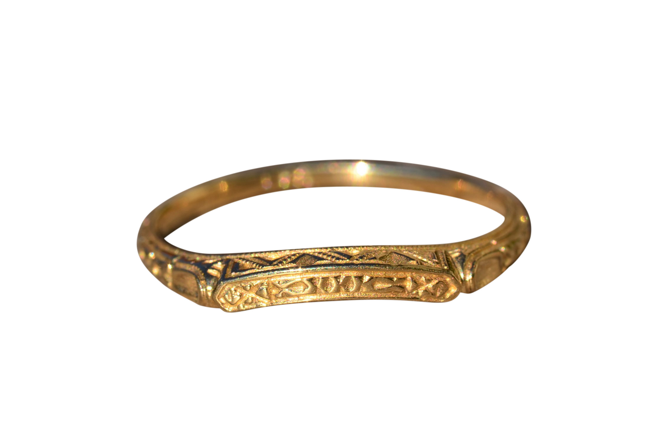 SOLD - The Gunner: Ladies Vintage Curved 14 K Gold Engraved Band