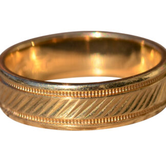 The Rocco:  14 K Yellow Gold Engraved Wedding Eternity Band