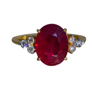 The Allyns Alley:  Ladies 18K Yellow Gold Ring set with 3.44 CT Oval Ruby and Diamonds
