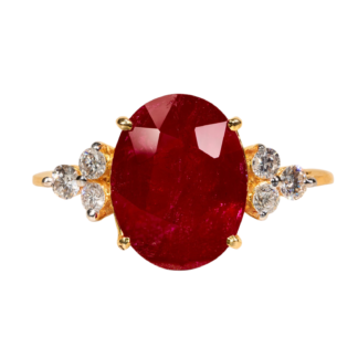 The Allyns Alley:  Ladies 18K Yellow Gold Ring set with 3.44 CT Oval Ruby and Diamonds