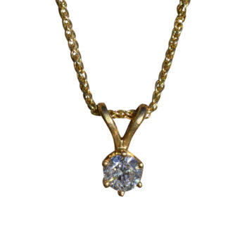 SOLD - The Bel Aire Drive:  Ladies Solitaire 0.13 CT Diamond Necklace in 14K Yellow Gold
