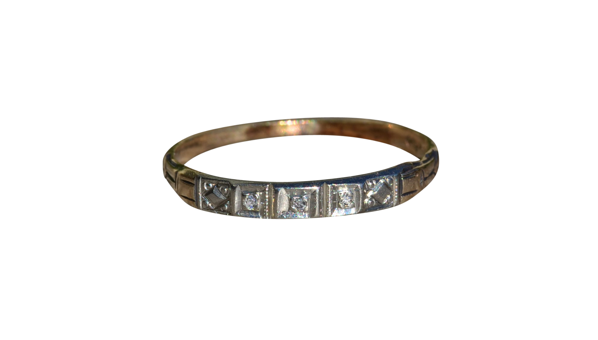 SOLD - The Clairmont Circle: Ladies Antique Signed Two Tone Diamond Wedding Band