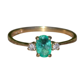 SOLD:The Ledyard Road:  Ladies Brazilian Emerald and Diamond Engagement Ring in 14K Gold