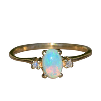 SOLD - The Opalo:  Ladies Delicate 14K Yellow Gold Ring set with Australian Opal and Diamonds