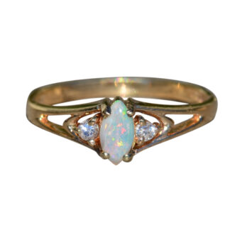 SOLD - The Elliana:  Ladies Signed Vintage Australian Opal and Diamond Ring in 14K Gold