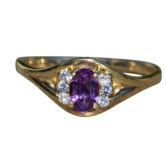 The Alaia:  Ladies Vintage 14K Gold Ring set with Laboratory Grown Alexandrite and Cubic Zirconia