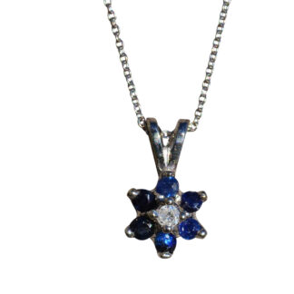 SOLD - Ladies 14K White Gold Pendant set with Sapphires and Diamond