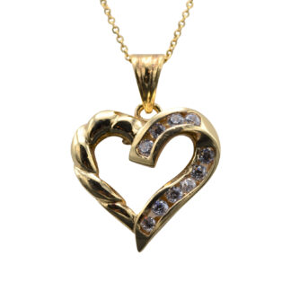SOLD - 14K Yellow Gold Heart Pendant set with Cubic Zirconia