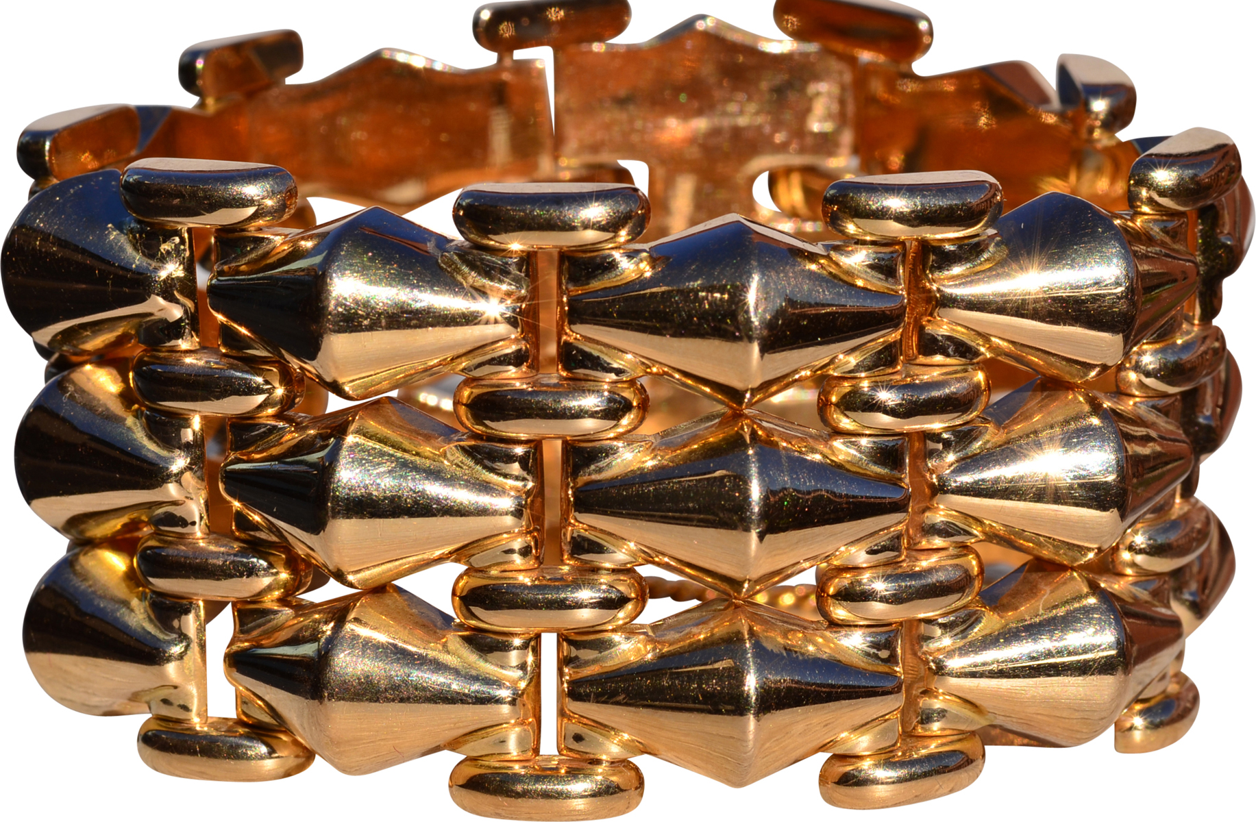 SOLD - The Gameti: Ladies Impressive Signed 18K Rose Gold Wide Flexible Bracelet