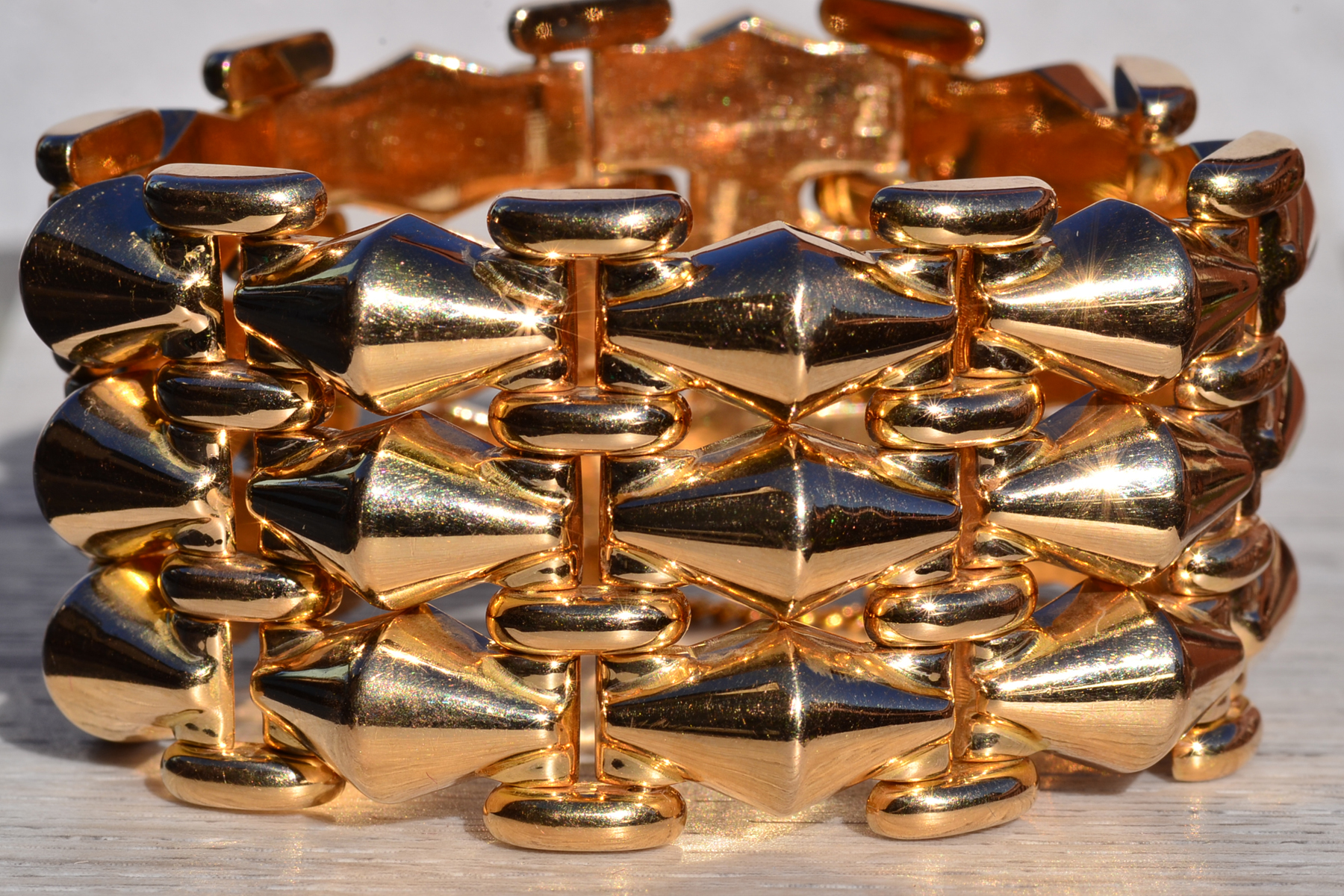SOLD - The Gameti: Ladies Impressive Signed 18K Rose Gold Wide Flexible Bracelet - Image 2