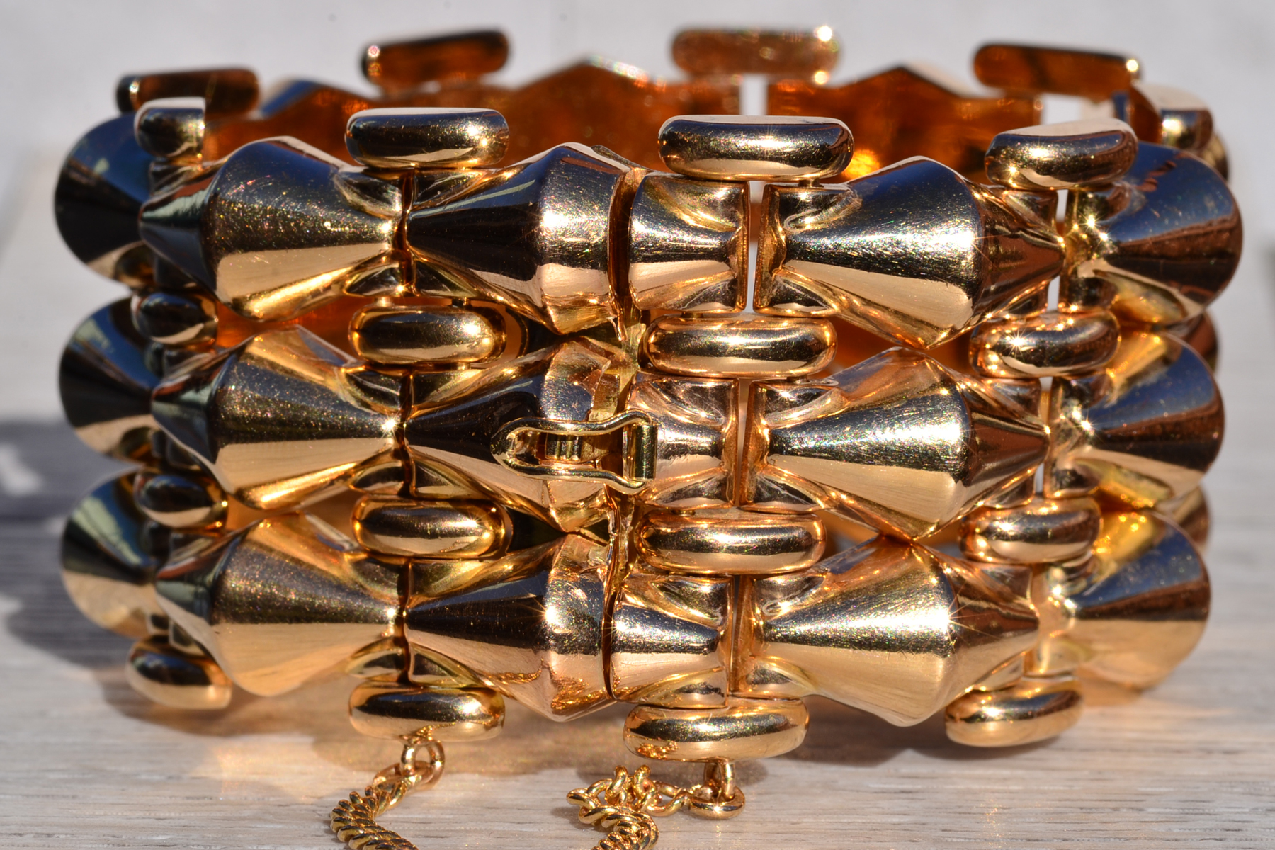 SOLD - The Gameti: Ladies Impressive Signed 18K Rose Gold Wide Flexible Bracelet - Image 3