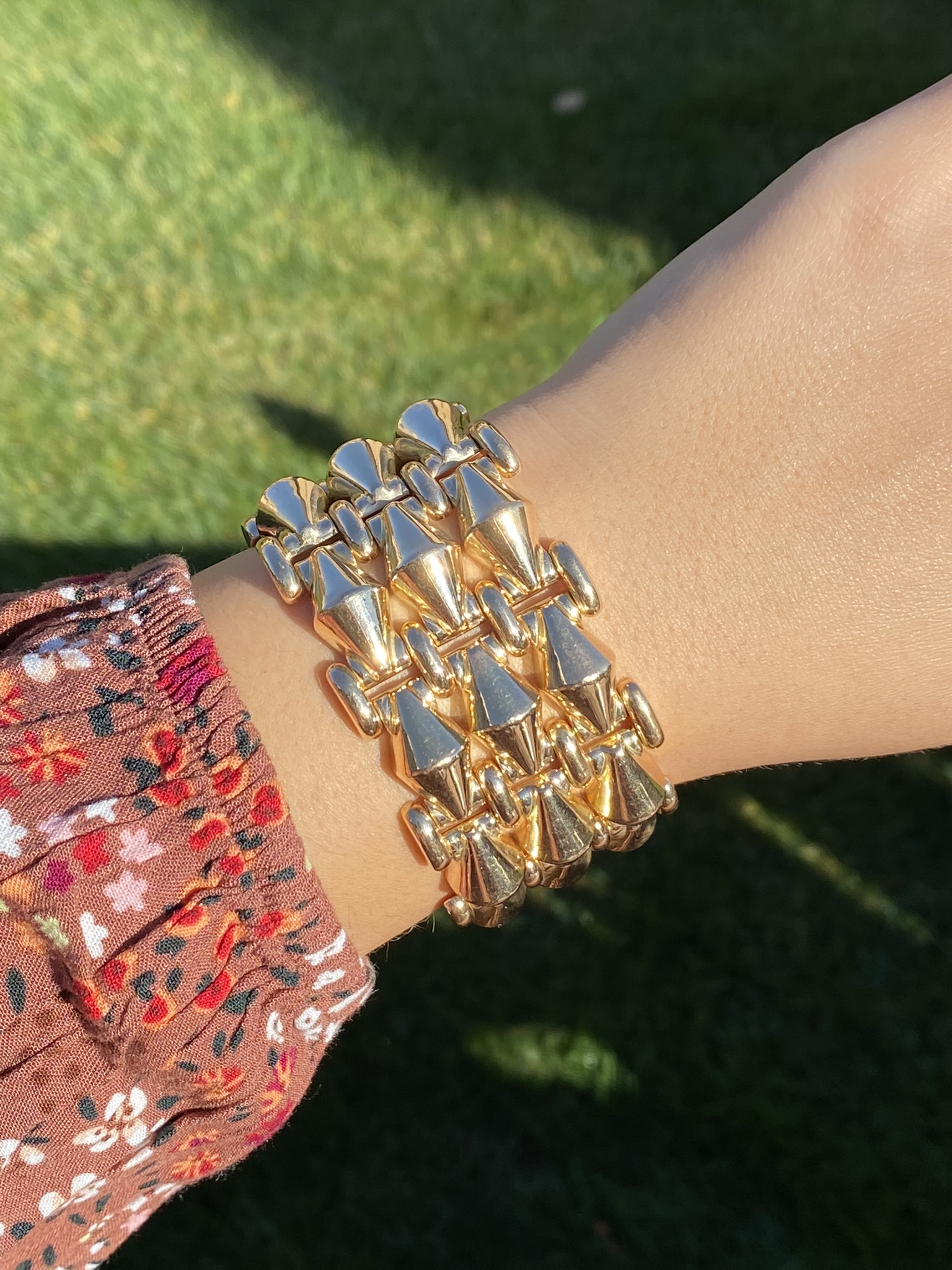 SOLD - The Gameti: Ladies Impressive Signed 18K Rose Gold Wide Flexible Bracelet - Image 5