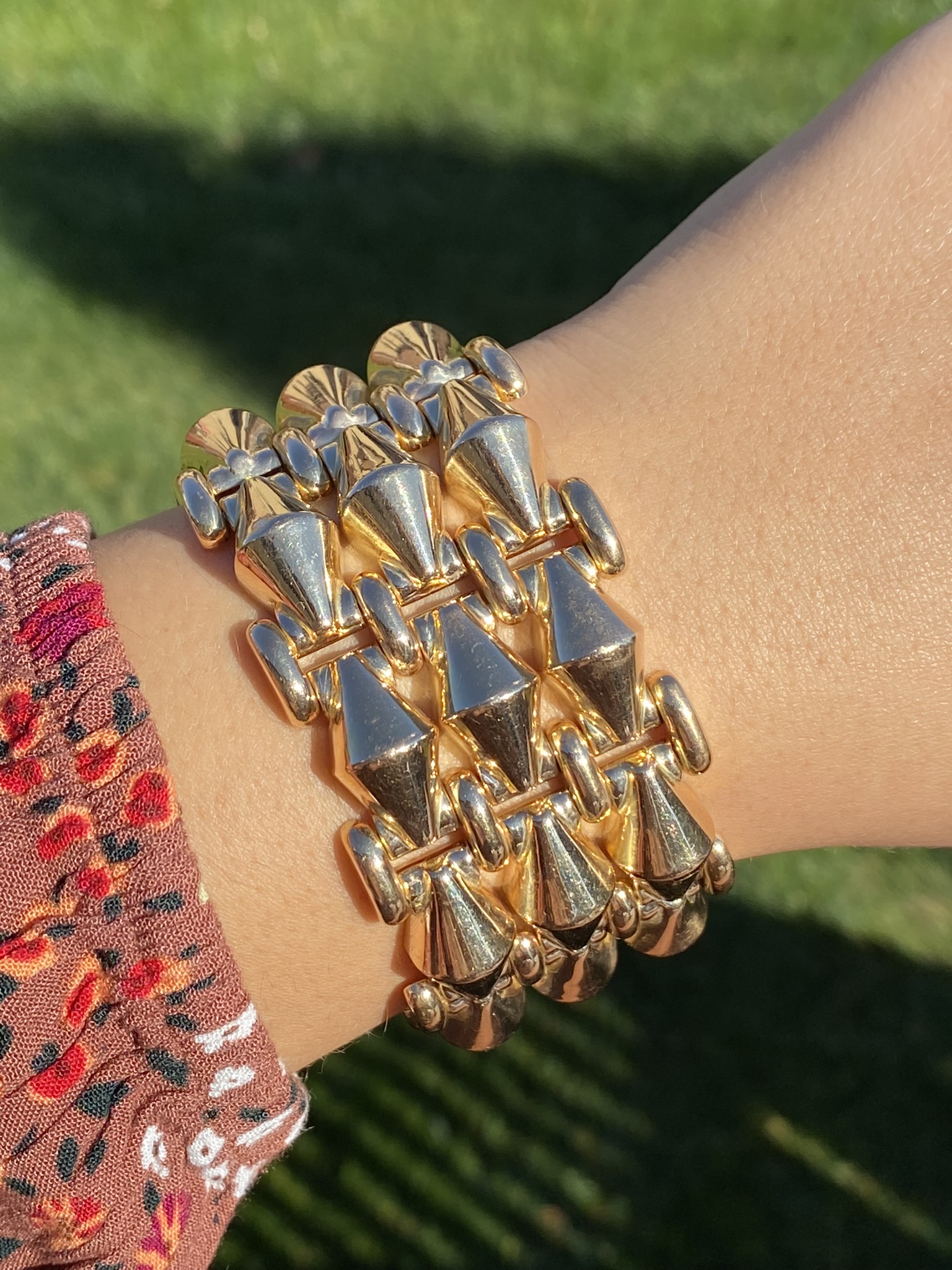 SOLD - The Gameti: Ladies Impressive Signed 18K Rose Gold Wide Flexible Bracelet - Image 6