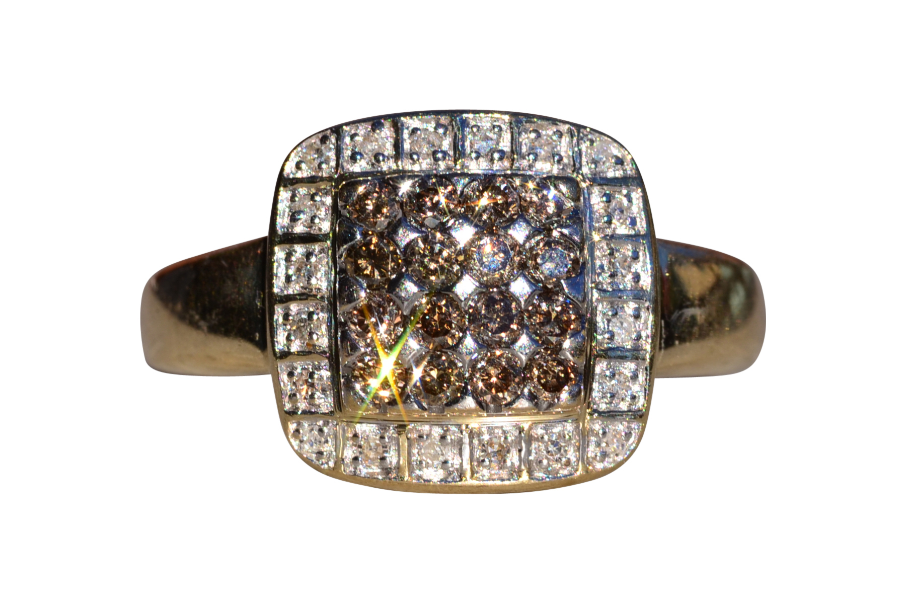 The Svalinn: Ladies 14K Yellow Gold Cocktail Ring set with Brown and White Diamonds