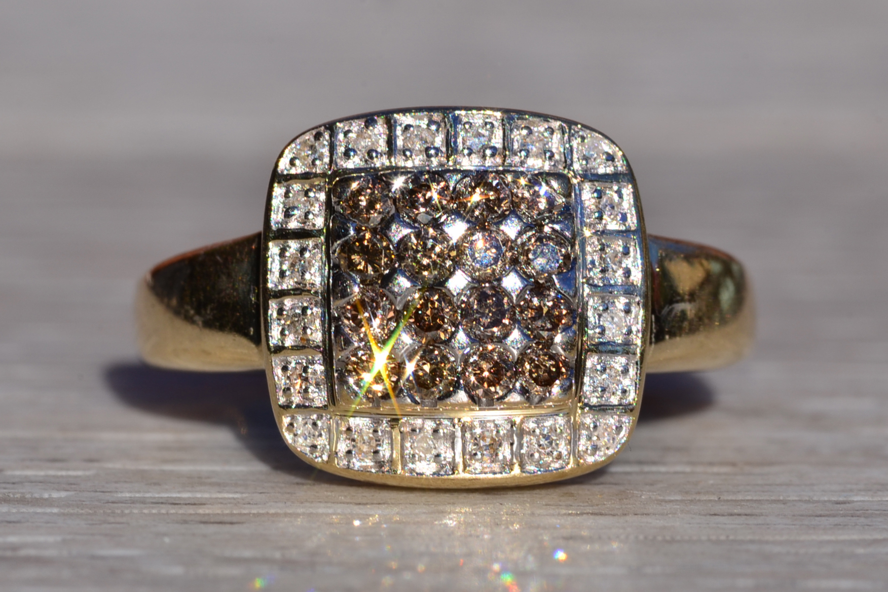 The Svalinn: Ladies 14K Yellow Gold Cocktail Ring set with Brown and White Diamonds - Image 2