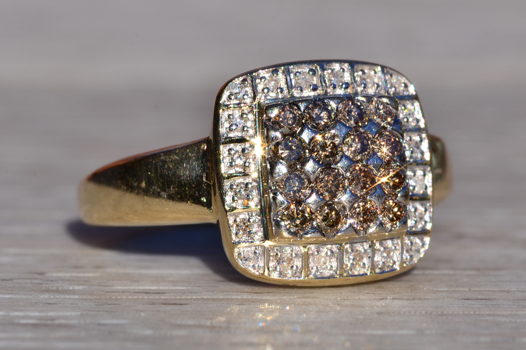 The Svalinn: Ladies 14K Yellow Gold Cocktail Ring set with Brown and White Diamonds - Image 6