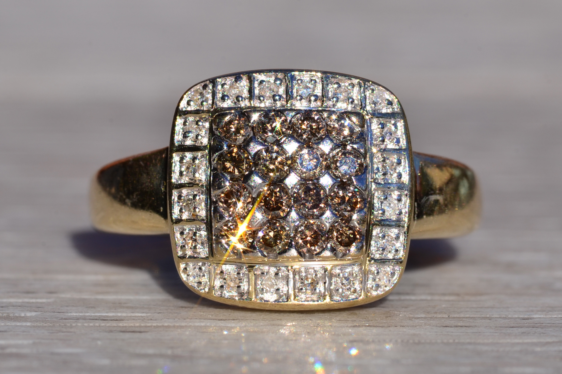 The Svalinn: Ladies 14K Yellow Gold Cocktail Ring set with Brown and White Diamonds - Image 7
