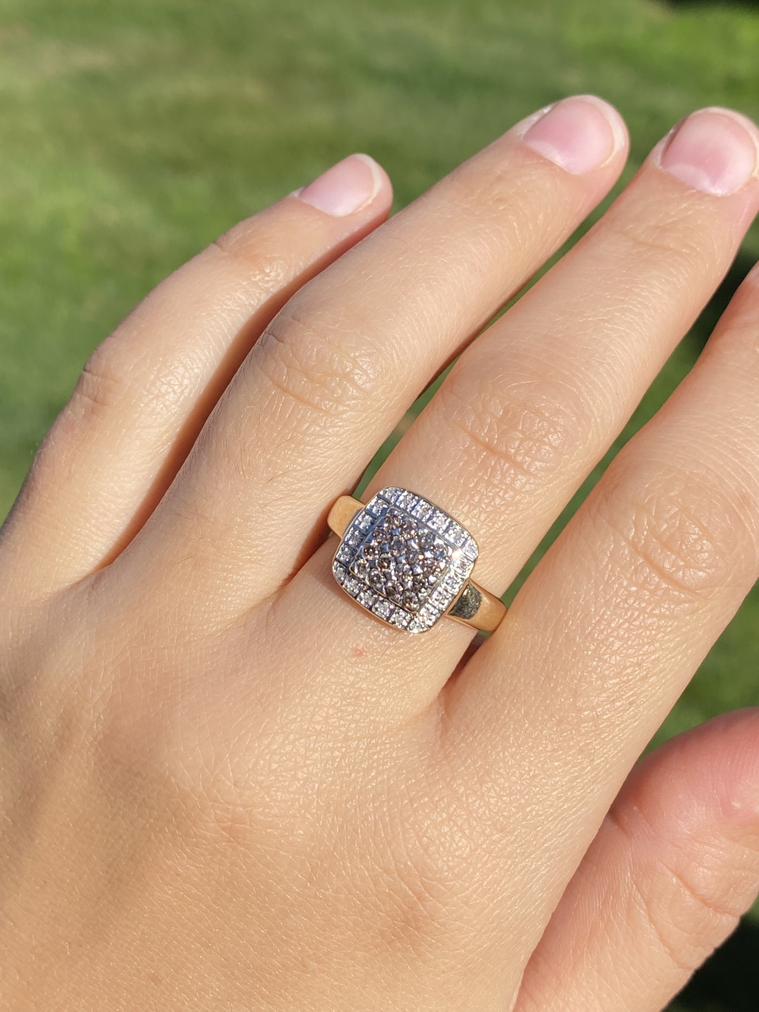 The Svalinn: Ladies 14K Yellow Gold Cocktail Ring set with Brown and White Diamonds - Image 9