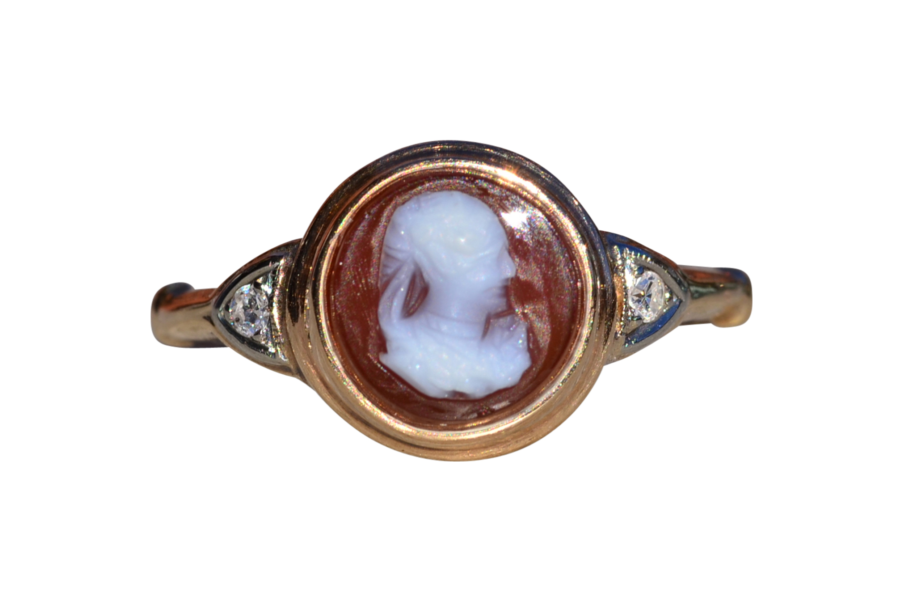 The Etthen: Ladies Antique Italian Carved Shell Cameo Ring in 14K Gold