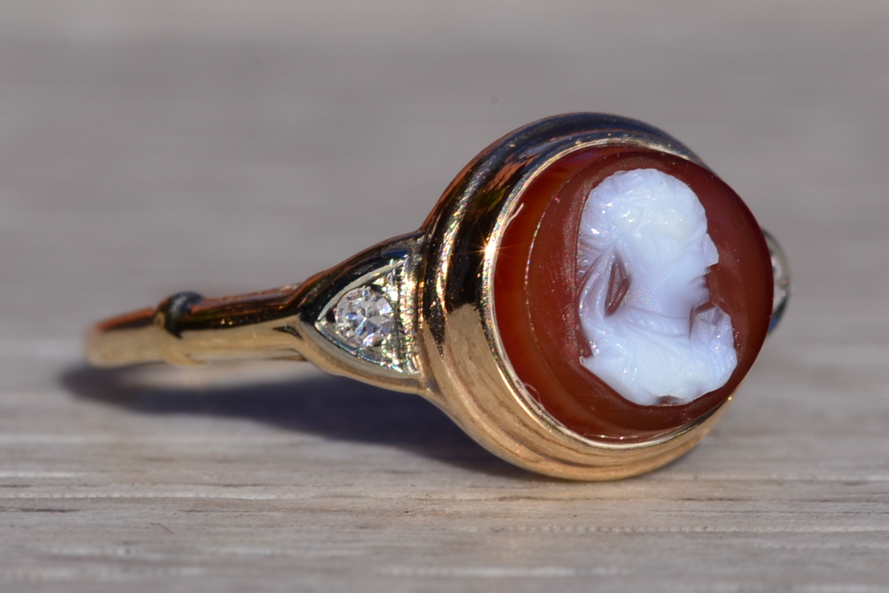 The Etthen: Ladies Antique Italian Carved Shell Cameo Ring in 14K Gold - Image 6