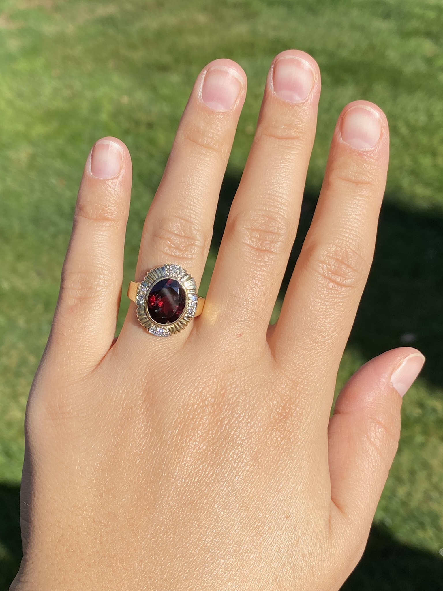SOLD - The Garibaldi: Ladies 14K Garnet and Diamond Cocktail Ring - Image 8