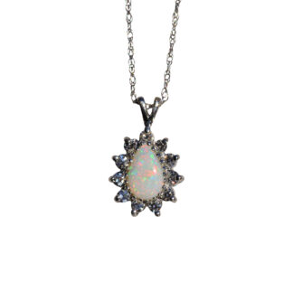 The Gold Bar:  Natural Australian Opal and Diamond Halo Pendant