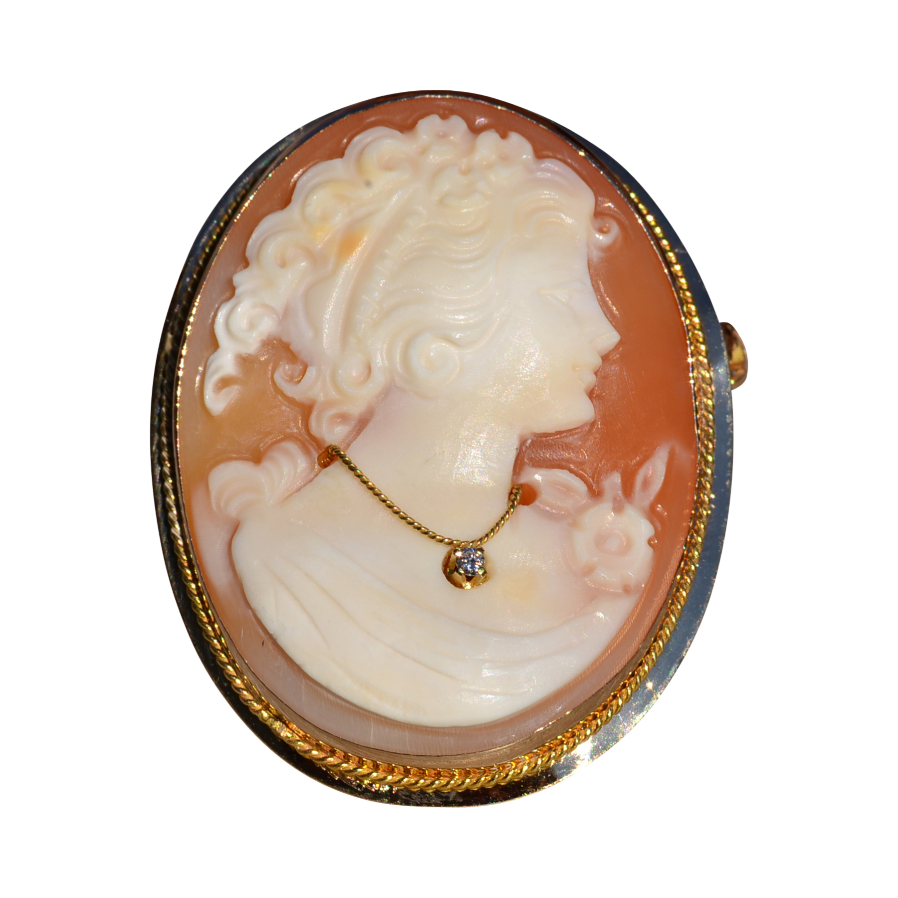 The Maneadero: Ladies 14K Gold Italian Made Shell Cameo Pin/Pendant