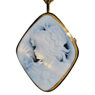 The Sebec:  Ladies Vintage 14K Gold Carved Cameo in Onyx Necklace