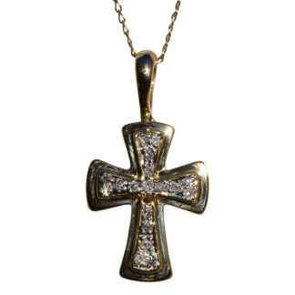SOLD - The Trinchera:  Ladies 14K Yellow Gold Diamond Filled Cross Necklace