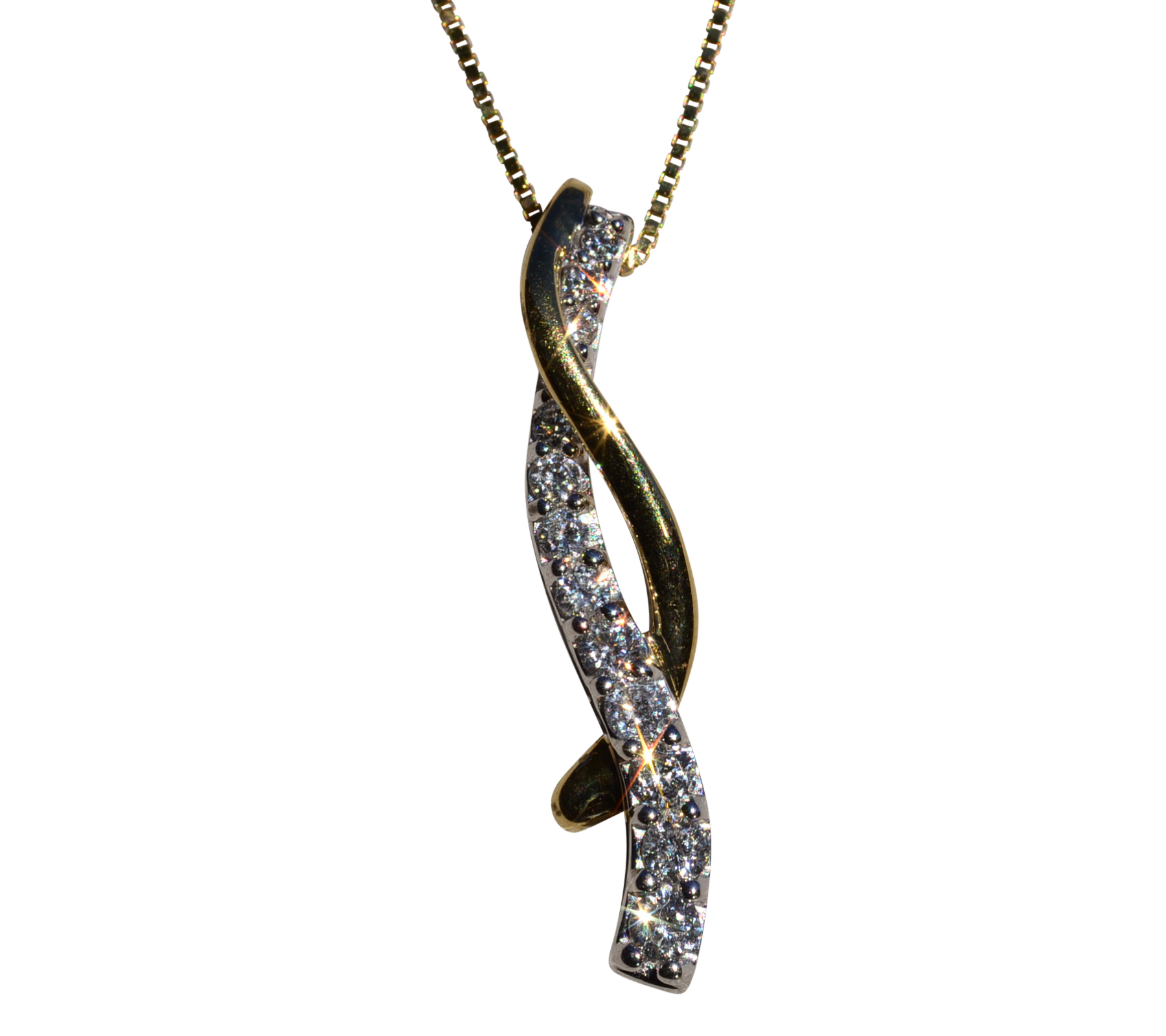 The Tarama: Ladies 14K Yellow Gold Twisted Diamond Journey Necklace