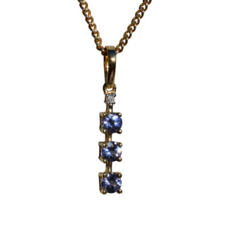 SOLD - Ladies Yellow Gold Tanzanite and Diamond Drop Pendant