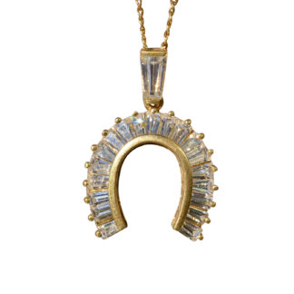SOLD - The Georgina:  14 K Gold Horseshoe Pendant set with Cubic Zirconia