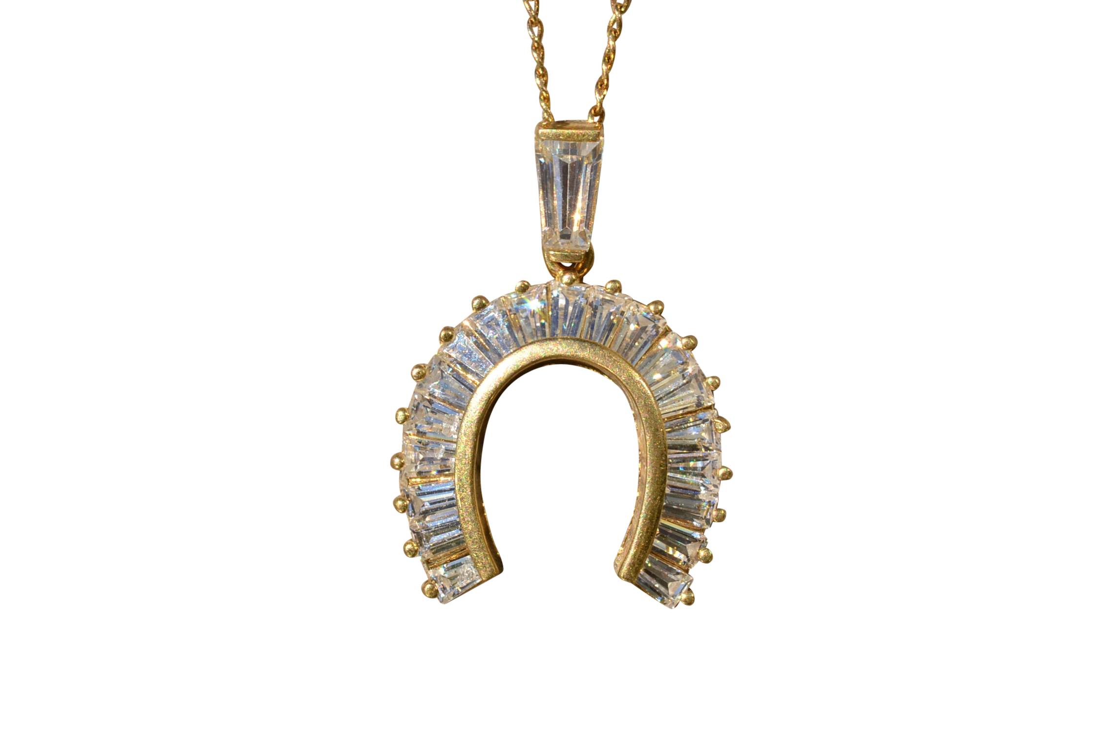 SOLD - The Georgina: 14 K Gold Horseshoe Pendant set with Cubic Zirconia