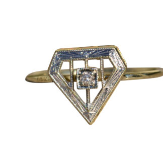 The Arlo:  Antique 14 K Two Tone Gold Shield Ring Set with Diamond