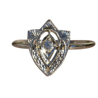 SOLD - The Audrina:  Unique Antique White Gold and Diamond Shield Ring