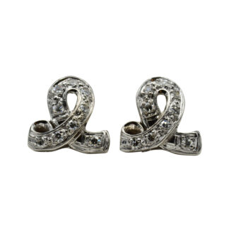 The Ribinas:  Antique Platinum and Diamond Ribbon Drop Earrings
