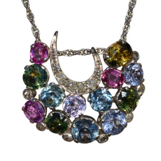 The Ashmore:  Elaborate  Antique Multicolored Sapphire and Diamond Pendant in 18 K Gold