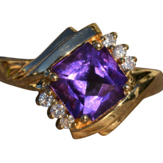 The Moreton:  Amethyst and Diamond Bypass Ring set in 14 K Gold
