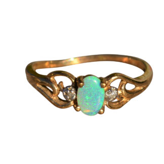 SOLD - The Ellesmere:  Ladies Vintage Oval Opal and Diamond Ring in Yellow Gold