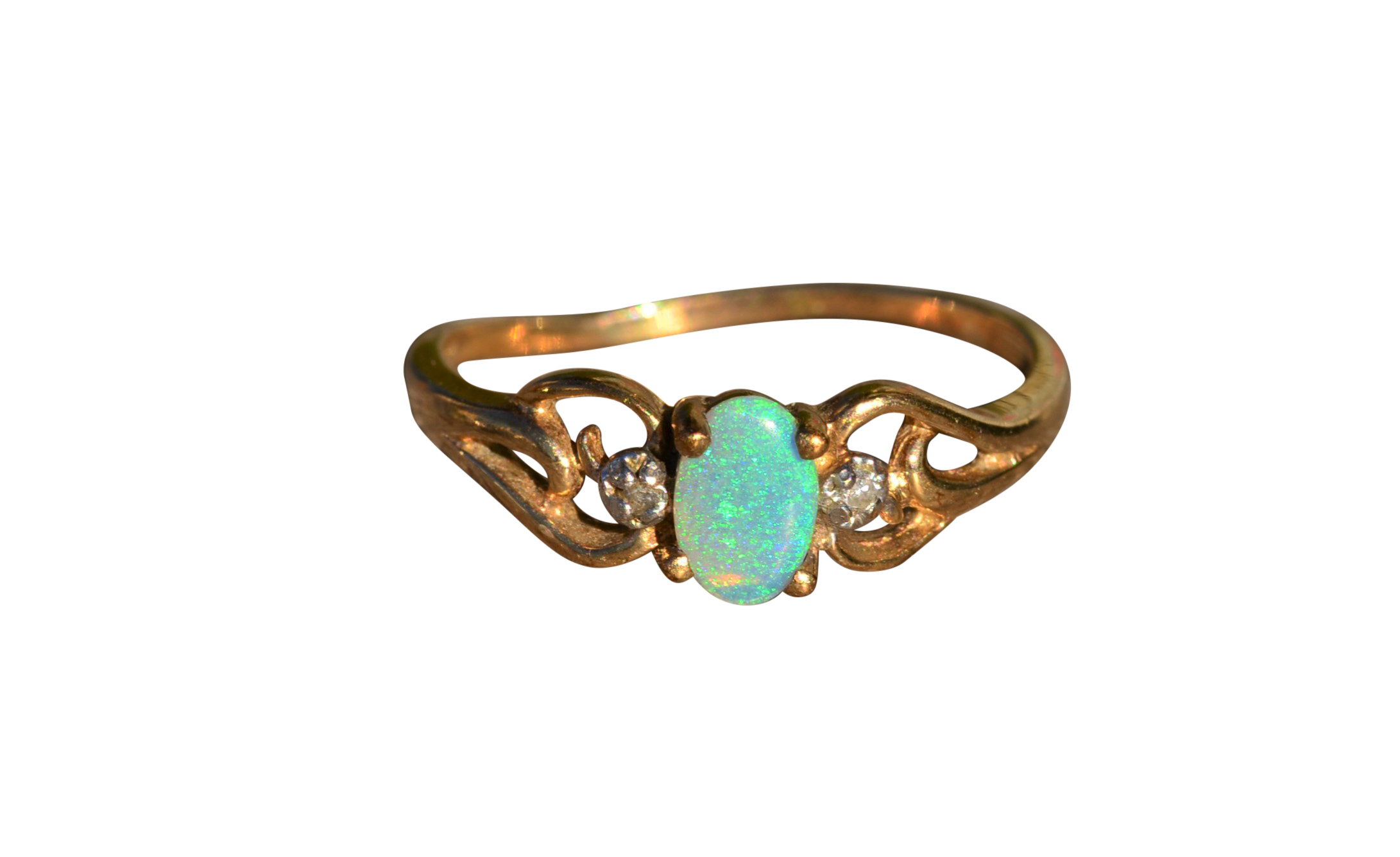 SOLD - The Ellesmere: Ladies Vintage Oval Opal and Diamond Ring in Yellow Gold
